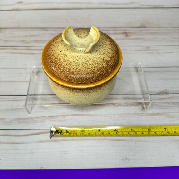 Vtg Mikasa Stylekraft C0900 Brown Cream Speckled Sugar Bowl w/ Lid MCM Stoneware - Picture 11 of 13